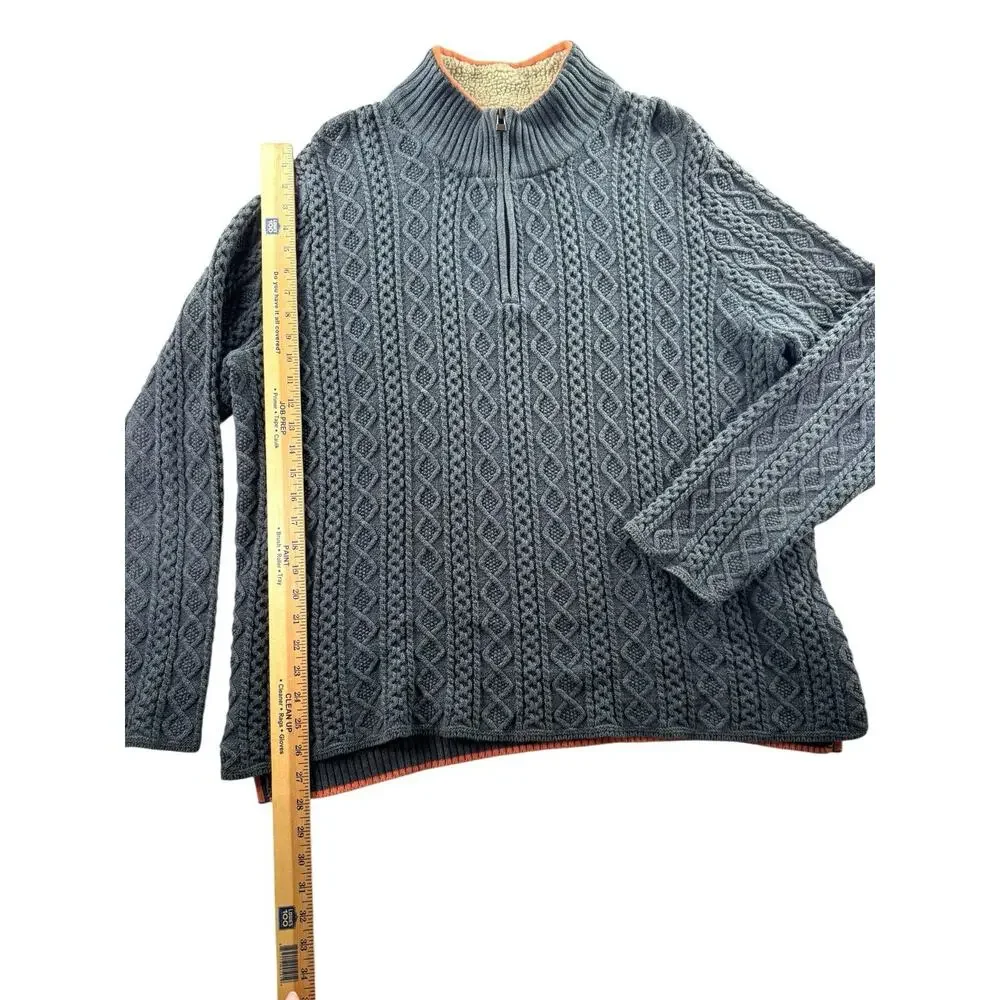 Carbon 2 Cobalt Greystones Fisherman Cable Knit 1/4 Zip Mens XL Sweater Sherpa